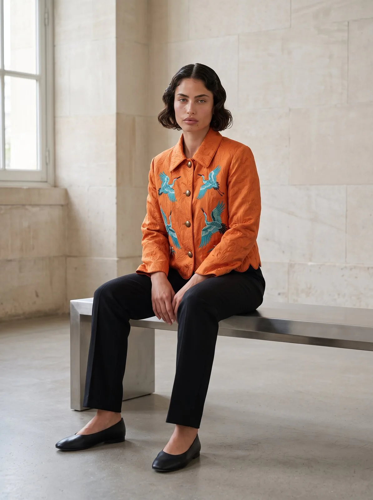 Same fashion identity in a new seated scene